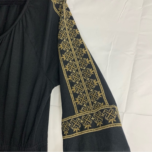 J. Jill Black Midi Boho Pheasant Dress Gold Embroidered Tassel Detail, size M - Picture 7 of 12